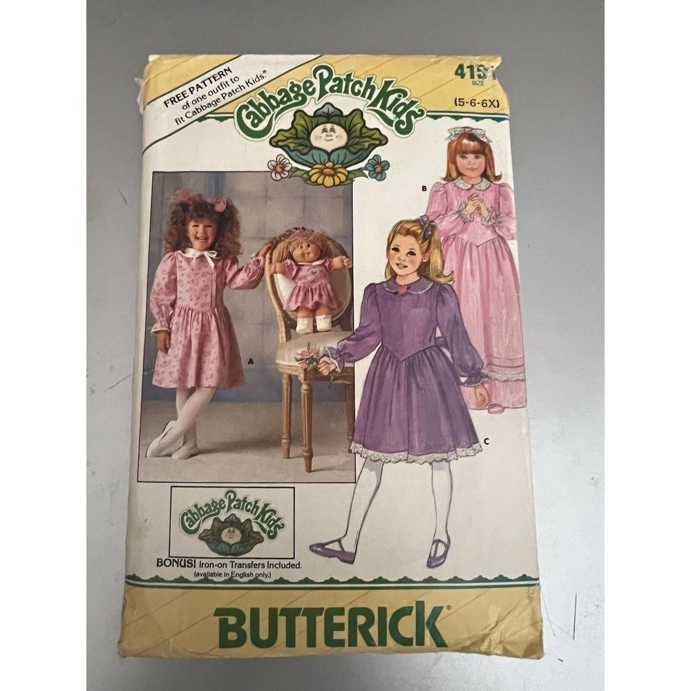 Butterick 4151 Pattern CABBAGE PATCH KIDS Child 5-6x& Doll Clothes Transfers1986